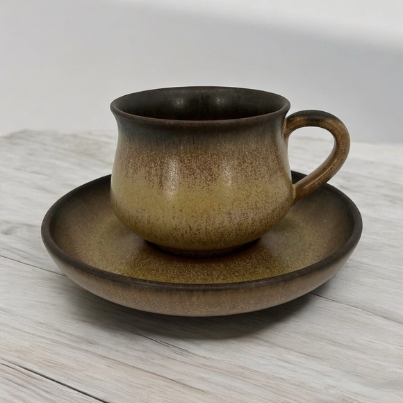 Denby Langley Stonewear Teacup Mug and Saucer Set Romany Brown - Picture 1 of 8